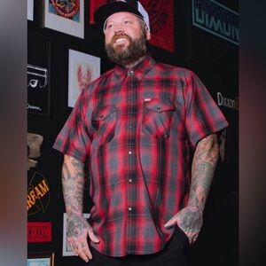 DIXXON MensRed Black Blood Sweat & Tears Bamboo Short Sleeve soft flannel size L